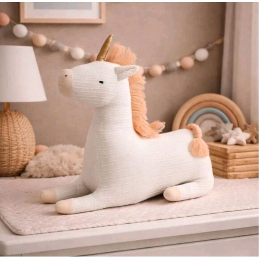 Pillowfort Unicorn Decorative Pillow 12.5" x 12.5" Cream 100% Polyester‎ Fiber